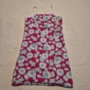 Girls reversible dress solid red with white stripe/red with white flowers no tag